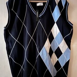 Pronti Men's Navy V-Neck Argyle Sweater Vest